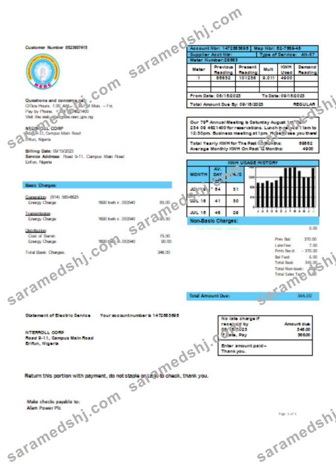Nigerian Electricity Regulatory Commission electricity business utility bill,  SCR